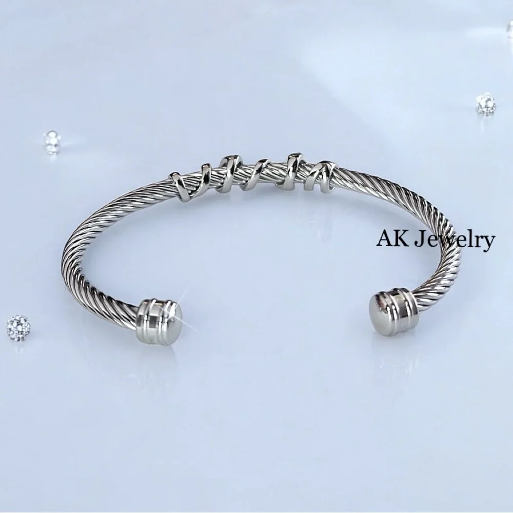 💎LUXURY Pave BRACELET Cable Cuff Stainless Steel Twisted Pave Design